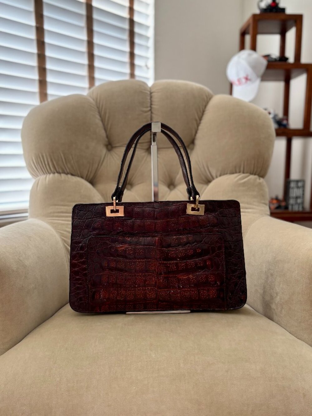 VTG Auth JORDAN MARSH Genuine Crocodile Circa 1960's Luxurious Brown Satchel Bag - Picture 5 of 8
